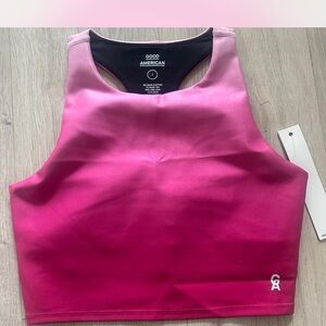 Good American Pink Ombre High Neck Cropped Sports Bra